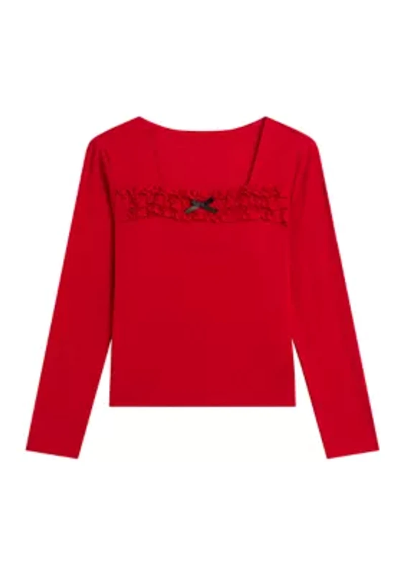 Girls 7-16 Printed Heart Pointelle Top