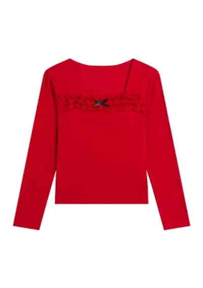 Girls 7-16 Printed Heart Pointelle Top