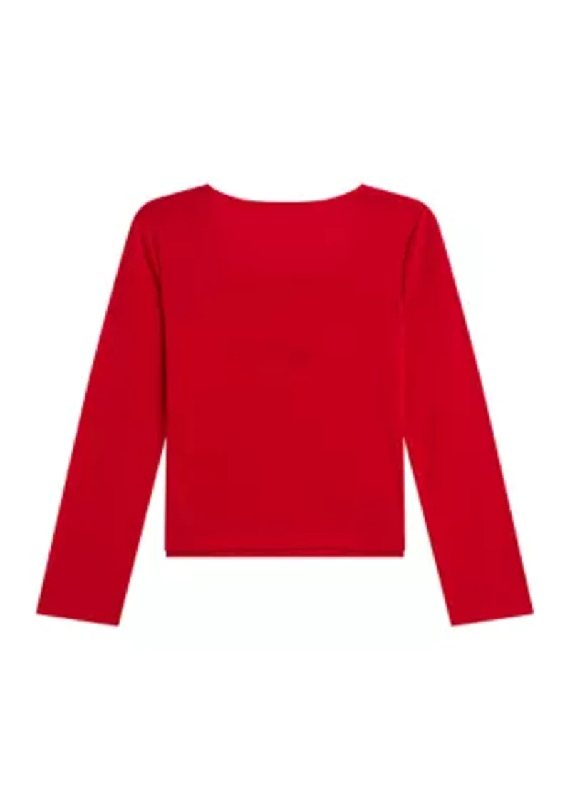 Girls 7-16 Printed Heart Pointelle Top