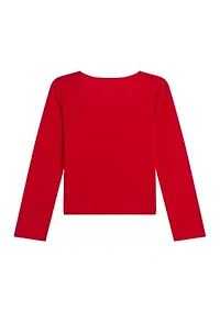 Girls 7-16 Printed Heart Pointelle Top