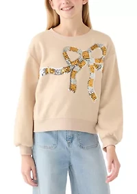 Girls 7-16 Sequin Oversized Bow Sweater