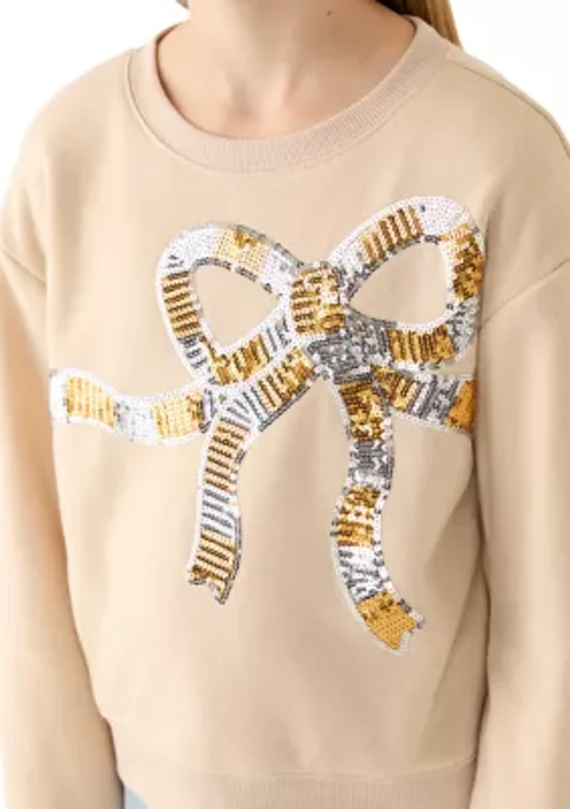 Girls 7-16 Sequin Oversized Bow Sweater