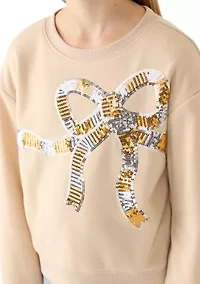 Girls 7-16 Sequin Oversized Bow Sweater