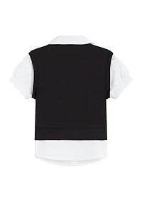 Girls 7-16 Pearl Trim 2Fer Vest