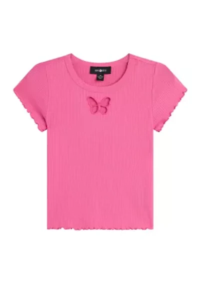 Girls 7-16 Butterfly Cutout Ribbed Knit T-Shirt