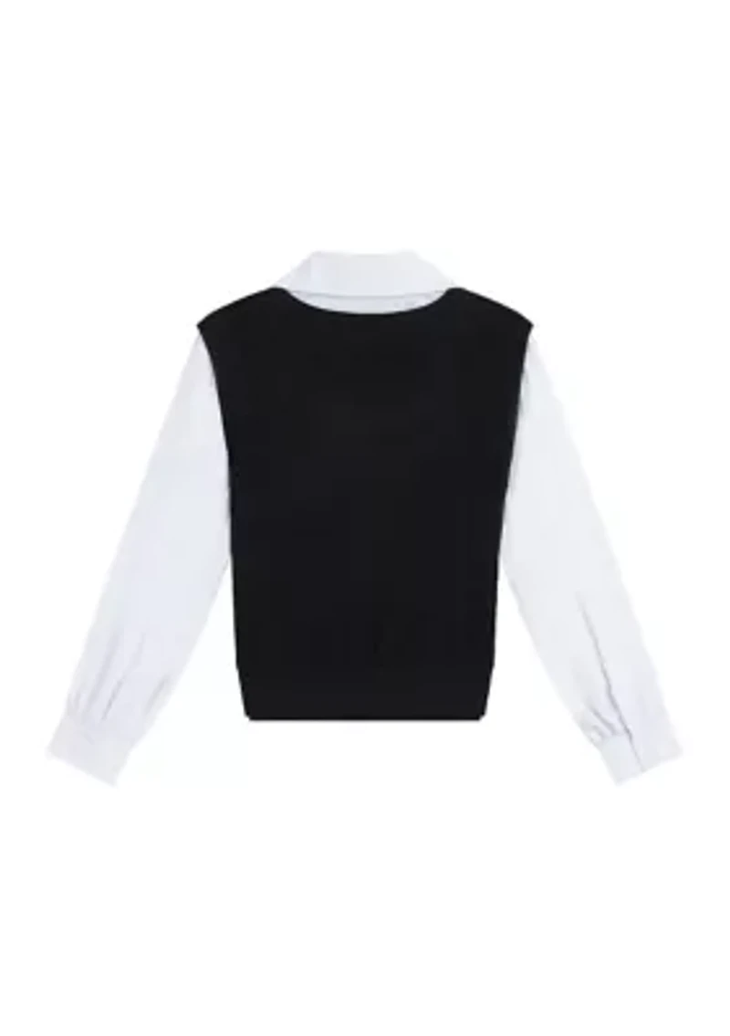 Girls 7-16 2Fer Vest Blouse
