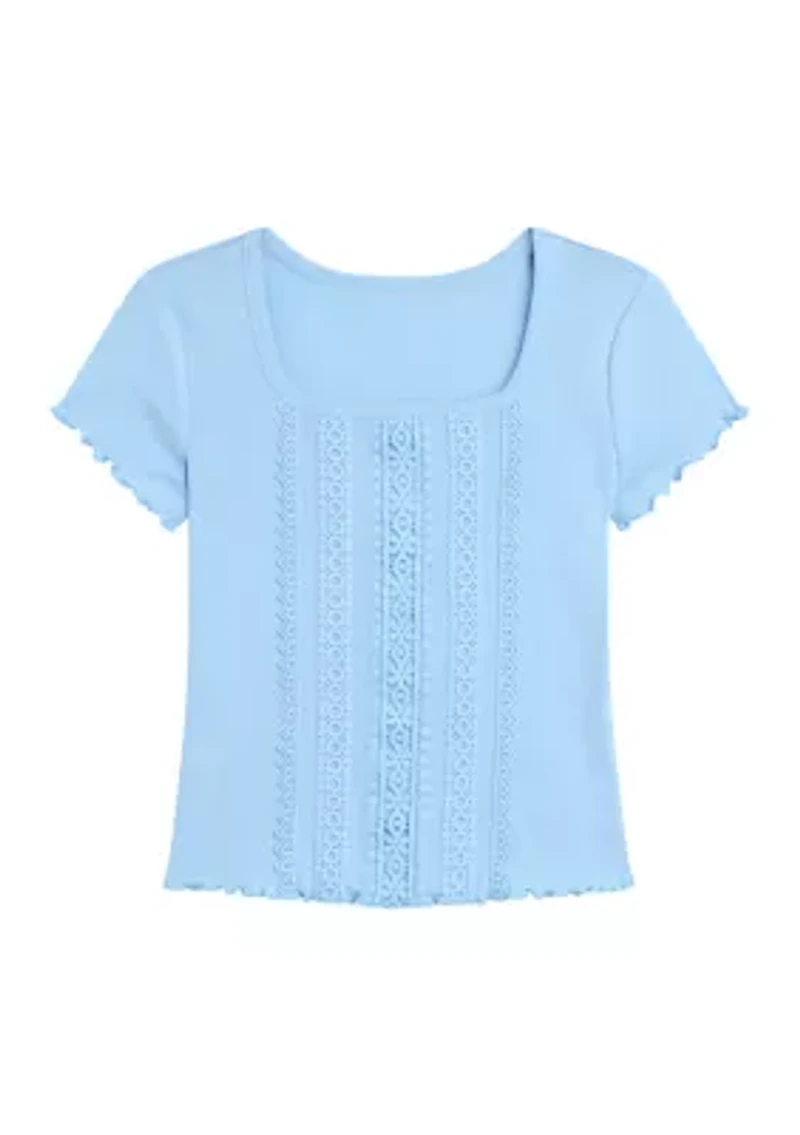 Girls 7-16 Crochet Inset T-Shirt