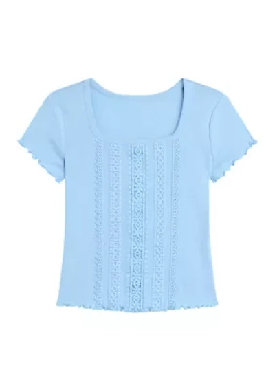 Girls 7-16 Crochet Inset T-Shirt