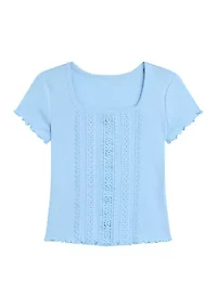 Girls 7-16 Crochet Inset T-Shirt