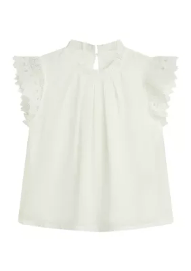 Girls 7-16 Short Ruffle Sleeve Mock Neck Top
