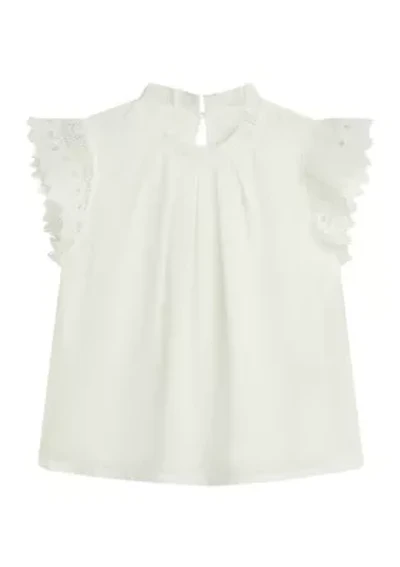 Girls 7-16 Short Ruffle Sleeve Mock Neck Top