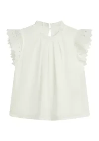 Girls 7-16 Short Ruffle Sleeve Mock Neck Top