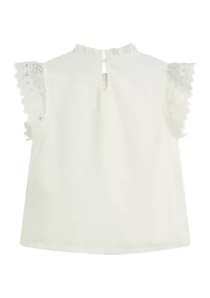 Girls 7-16 Short Ruffle Sleeve Mock Neck Top