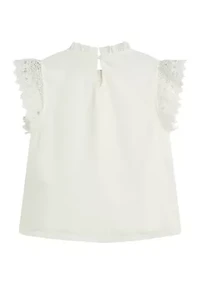 Girls 7-16 Short Ruffle Sleeve Mock Neck Top