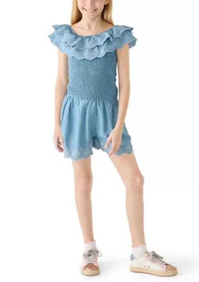 Girls 7-16 Chambray Eyelet Shorts Set