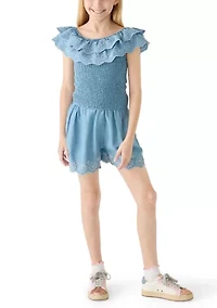 Girls 7-16 Chambray Eyelet Shorts Set
