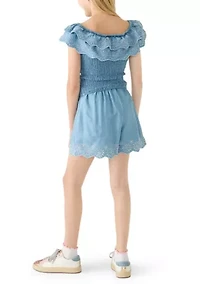 Girls 7-16 Chambray Eyelet Shorts Set
