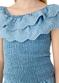 Girls 7-16 Chambray Eyelet Shorts Set