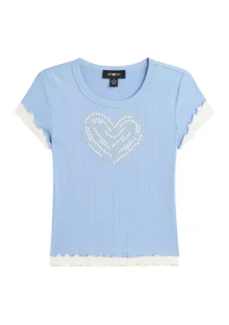 Girls 7-16 Blue Sequin Heart Top