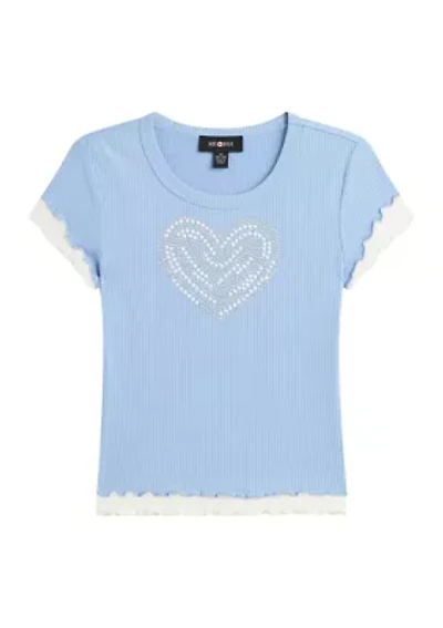 Girls 7-16 Blue Sequin Heart Top
