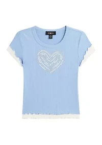 Girls 7-16 Blue Sequin Heart Top
