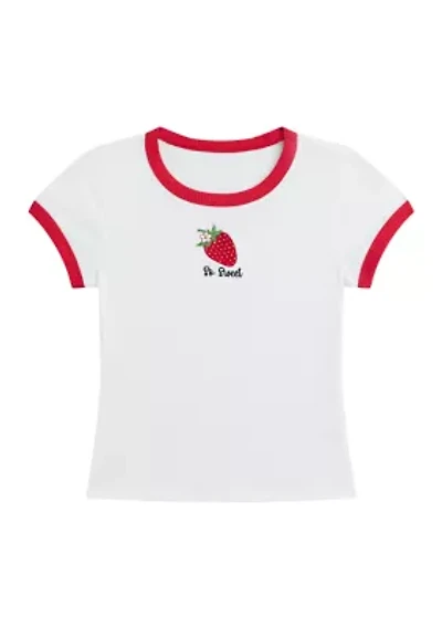 Girls 7-16 Strawberry Ringer T-Shirt