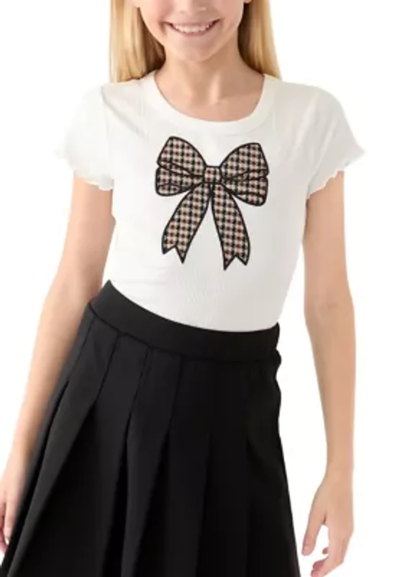 Girls 7-16 Plaid Bow Top