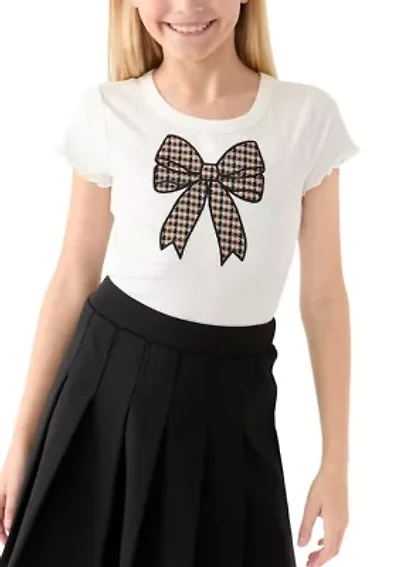 Girls 7-16 Plaid Bow Top