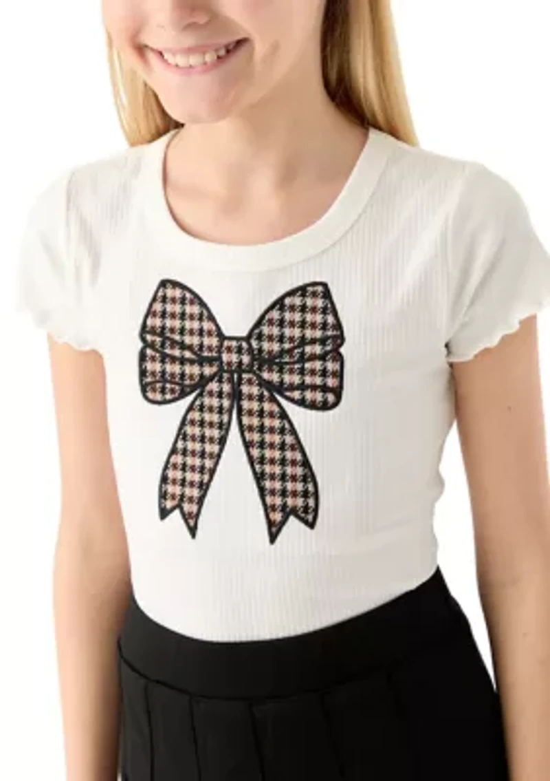Girls 7-16 Plaid Bow Top