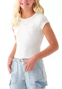 Girls 7-16 White Bow Top