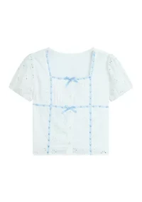 Girls 7-16 Puff Sleeve Eyelet Top