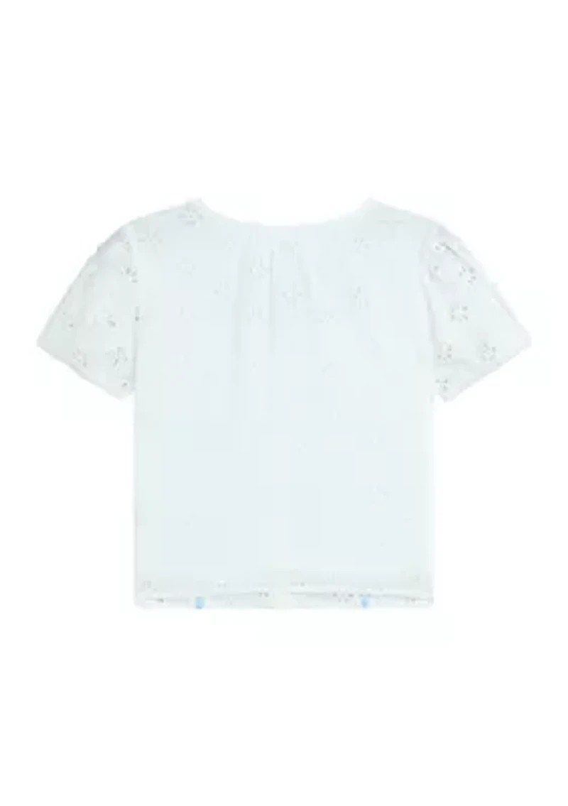 Girls 7-16 Puff Sleeve Eyelet Top