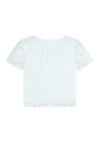 Girls 7-16 Puff Sleeve Eyelet Top