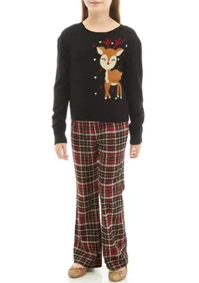 Girls 7-16 Holiday Pant Set with Reindeer
