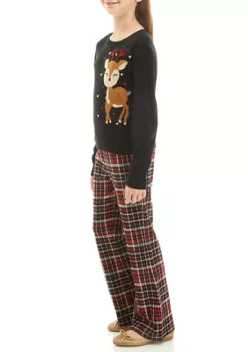 Girls 7-16 Holiday Pant Set with Reindeer