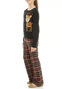 Girls 7-16 Holiday Pant Set with Reindeer