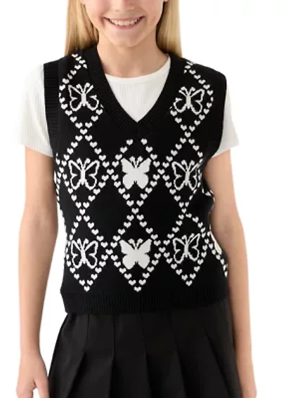 Girls 7-16 Short Sleeve Top and Printed Vest Set