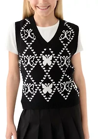 Girls 7-16 Short Sleeve Top and Printed Vest Set
