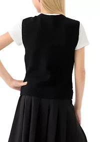 Girls 7-16 Short Sleeve Top and Printed Vest Set