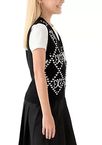 Girls 7-16 Short Sleeve Top and Printed Vest Set