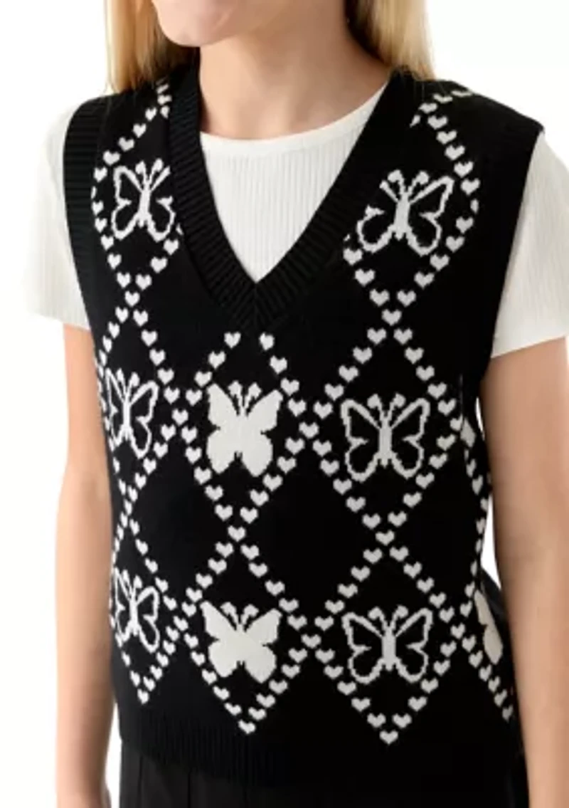 Girls 7-16 Short Sleeve Top and Printed Vest Set