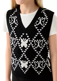 Girls 7-16 Short Sleeve Top and Printed Vest Set