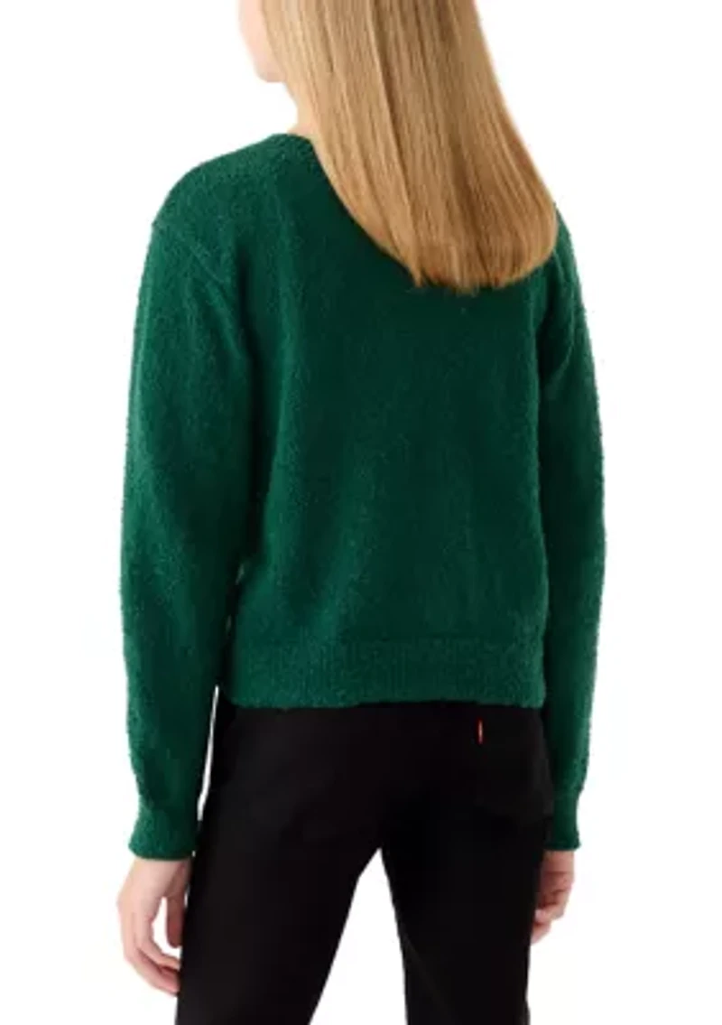 Girls 7-16 Emerald Stitched Heart Sweater