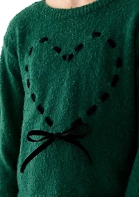 Girls 7-16 Emerald Stitched Heart Sweater