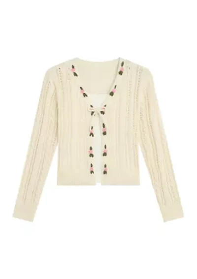 Girls 7-16 Pointelle Cardigan Cami