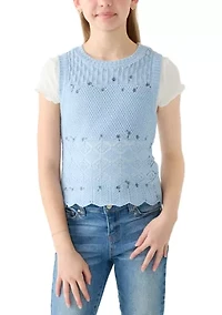 Girls 7-16 Floral Knit Vest and Shirt