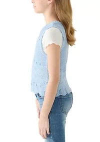 Girls 7-16 Floral Knit Vest and Shirt
