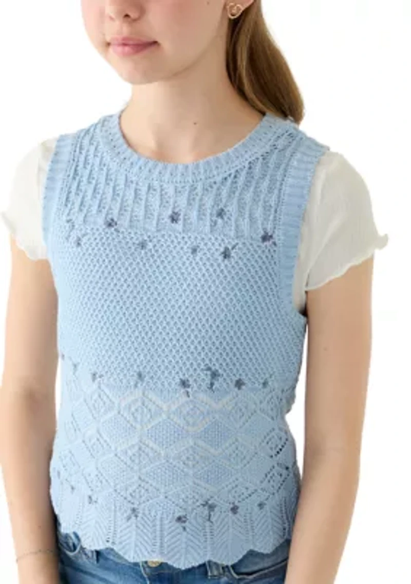 Girls 7-16 Floral Knit Vest and Shirt