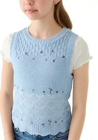 Girls 7-16 Floral Knit Vest and Shirt