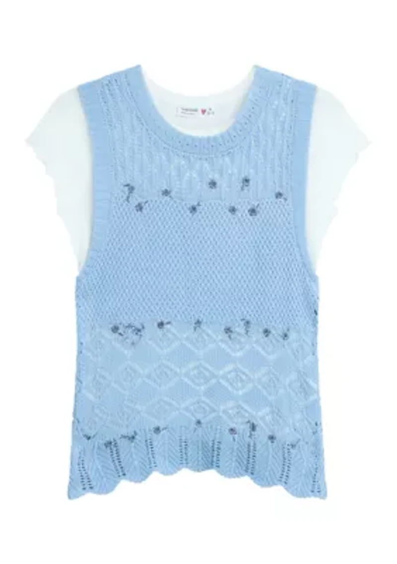 Girls 7-16 Floral Knit Vest and Shirt